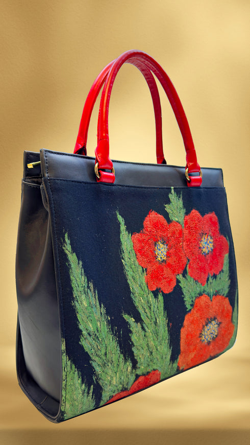 Poseta din piele si catifea pictata manual LP113