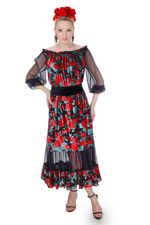 Rochie catifea/voal FR-79