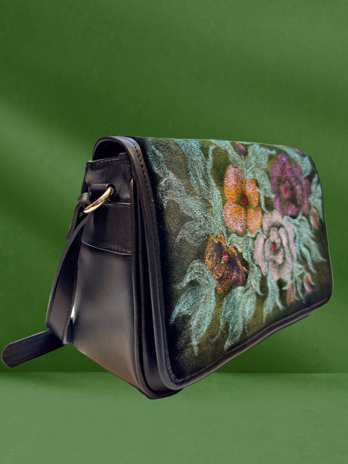 Poseta piele si catifea pictata manual G-109