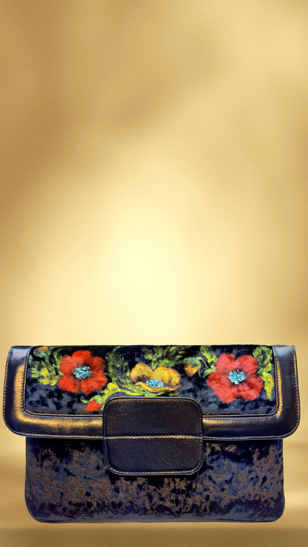 Plic din catifea pictat manual cu garnituri din piele LP130