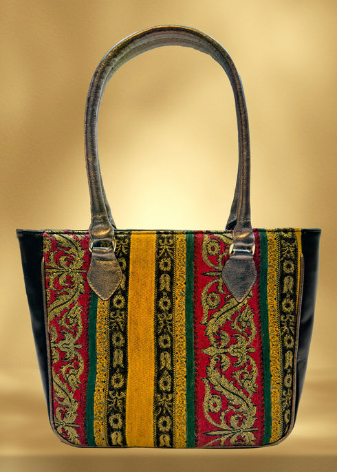 Poseta piele și material textil pictat manual G111