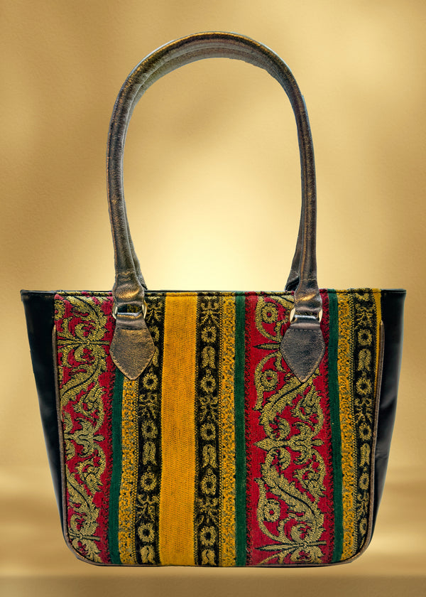 Poseta piele și material textil pictat manual G111