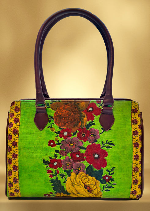 Poseta piele și material textil pictat manual G113