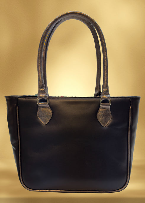 Poseta piele și material textil pictat manual G111