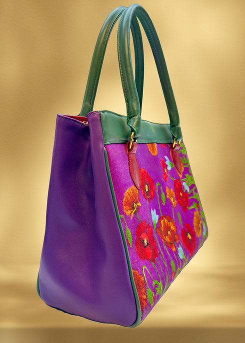 Poseta piele și material textil pictat manual G112