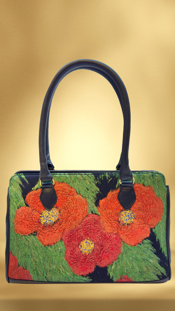 Poșetă din piele și catifea pictată manual  LP117