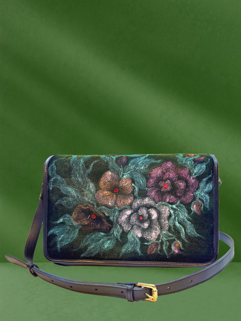 Poseta piele si catifea pictata manual G-109