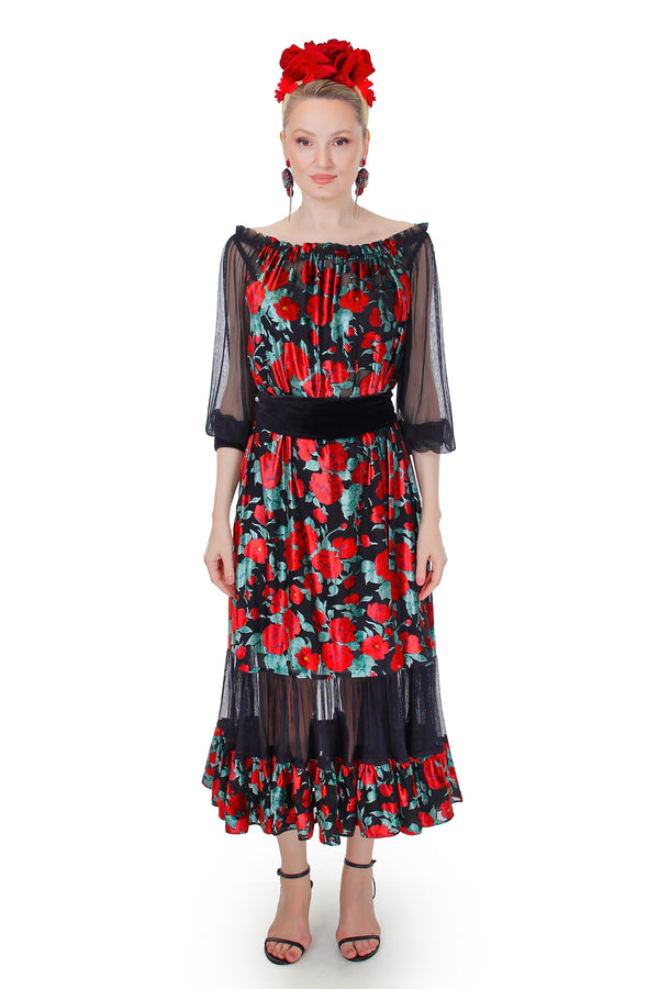 Rochie catifea/voal FR-79