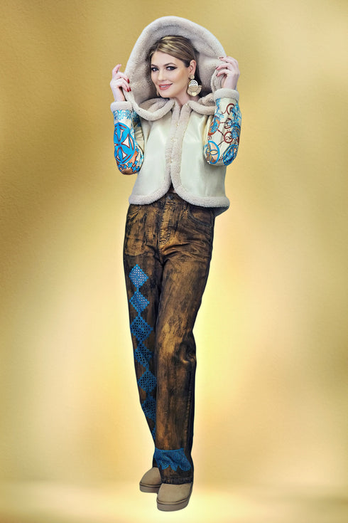 Jachetă piele ecologică brodată S14