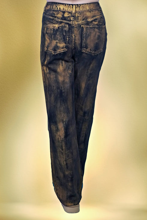 Pantaloni denim pictat și brodat S15