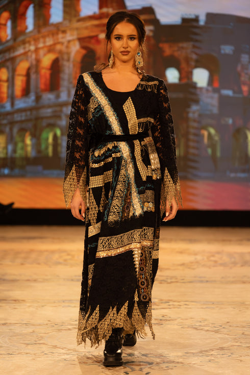 Rochie din dantelă brodată și catifea S27