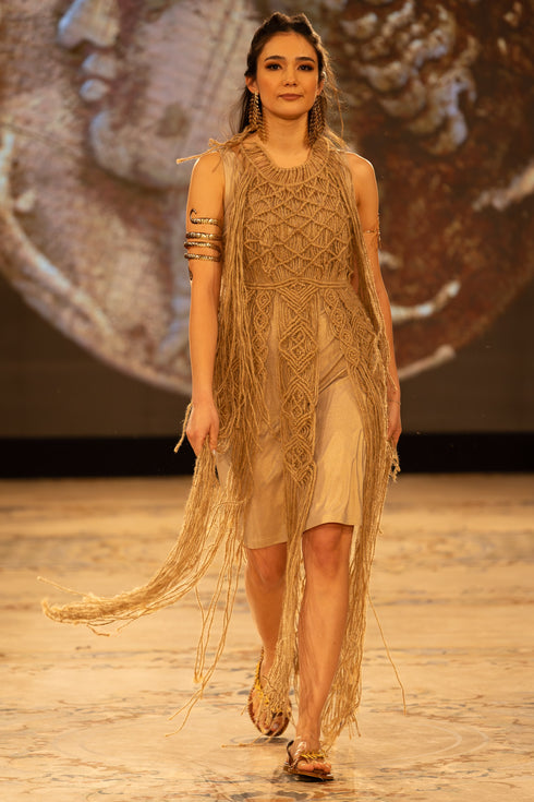 Rochie tricotată manual din șnur de cânepă S40