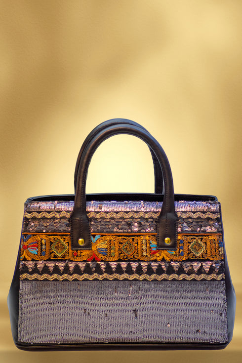 Poseta piele si material textil 3908