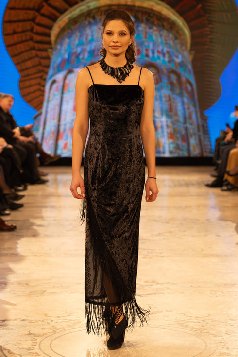 Rochie catifea si franjuri S7