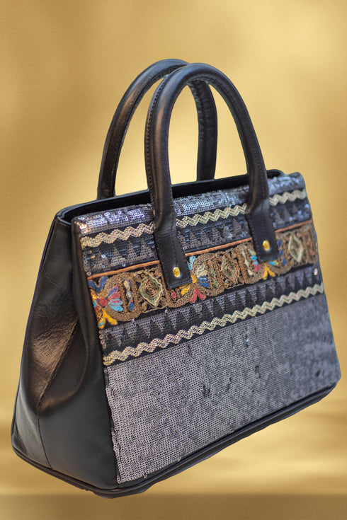 Poseta piele si material textil 3908