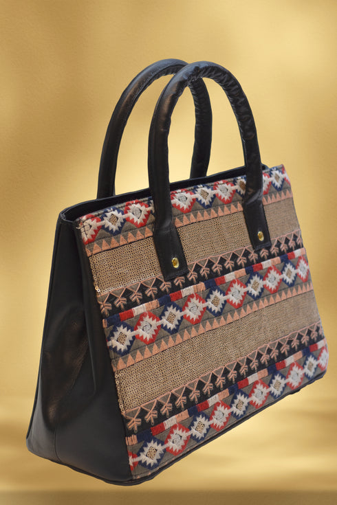 Poseta piele si material textil 3909