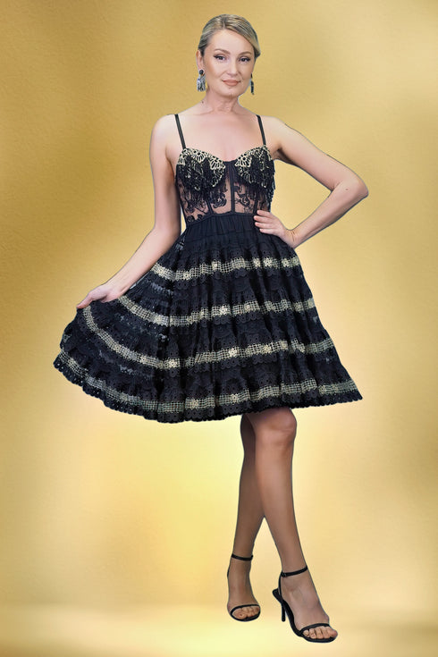 Rochie tule cu aplicatii din dantela S78