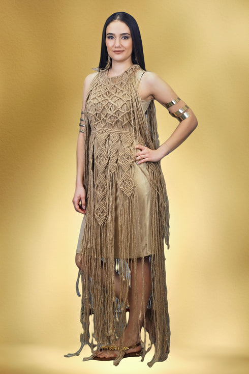 Rochie tricotată manual din șnur de cânepă S40