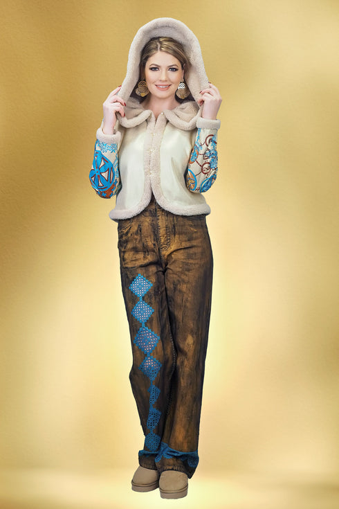 Jachetă piele ecologică brodată S14