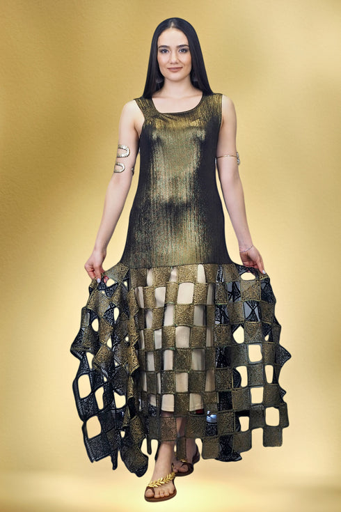 Rochie jerseu si piele ecologica S46 UNICAT