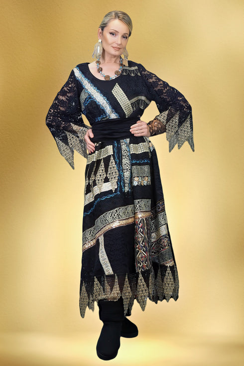 Rochie din dantelă brodată și catifea S27