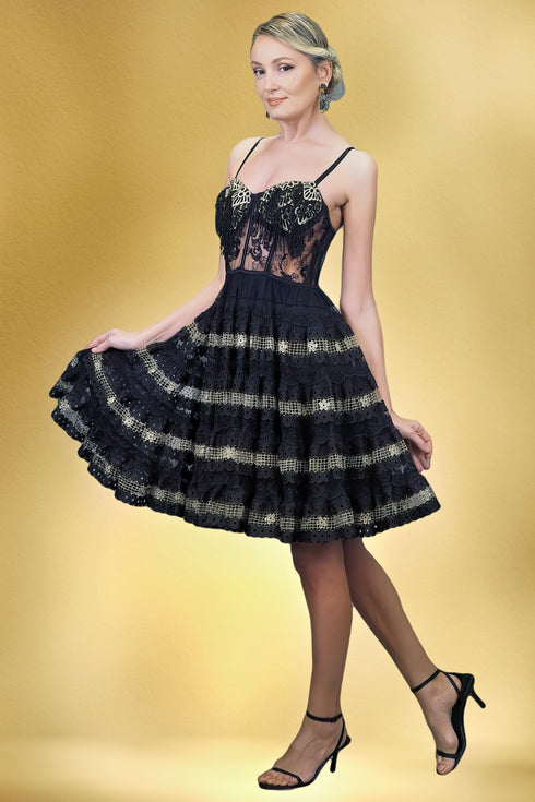 Rochie tule cu aplicatii din dantela S78