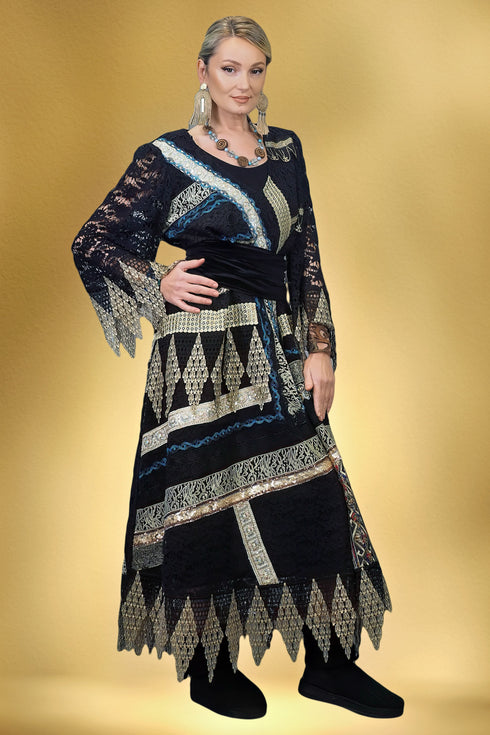 Rochie din dantelă brodată și catifea S27