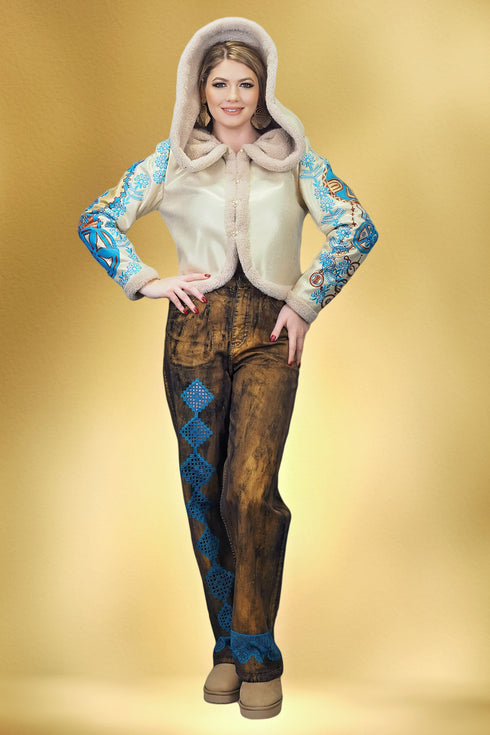 Jachetă piele ecologică brodată S14