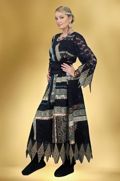 Rochie din dantelă brodată și catifea S27