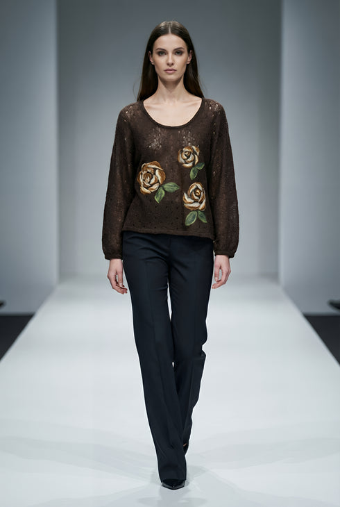 Bluză Tricot din Lână cu Flori Împâslite Manual LP162