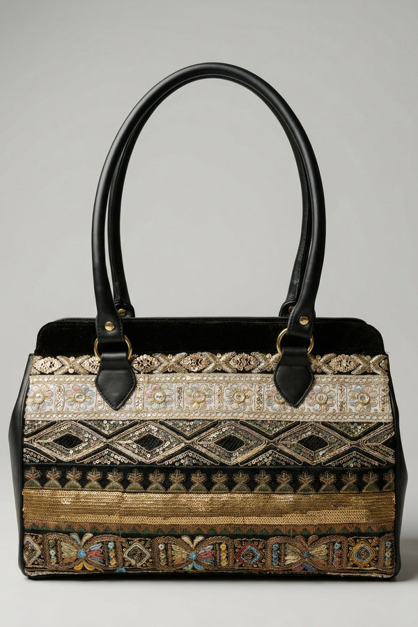 Geantă din Piele cu Paiete și Dantelă Brodată LP163