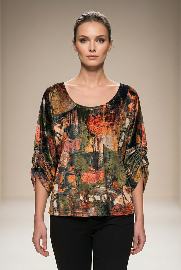 Bluză din Catifea Imprimată cu Mâneci Chimono LP164
