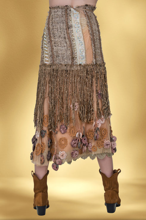 Fustă tule cu aplicații florale și franjuri – CTN-48