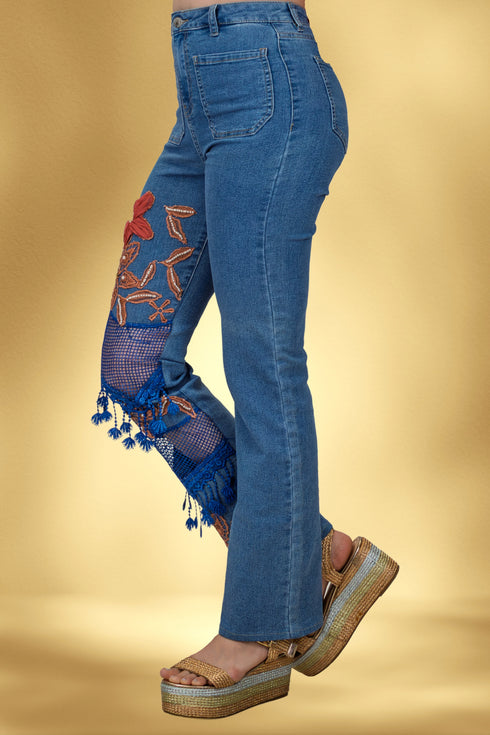 Pantalon denim cu aplicații handmade – CTN-59