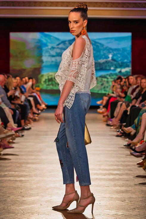 Bluză din bumbac brodat și dantelă – CTN-29