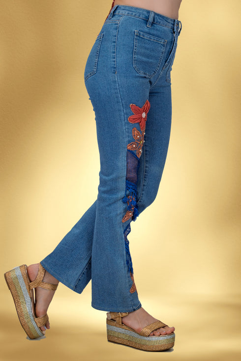 Pantalon denim cu aplicații handmade – CTN-59