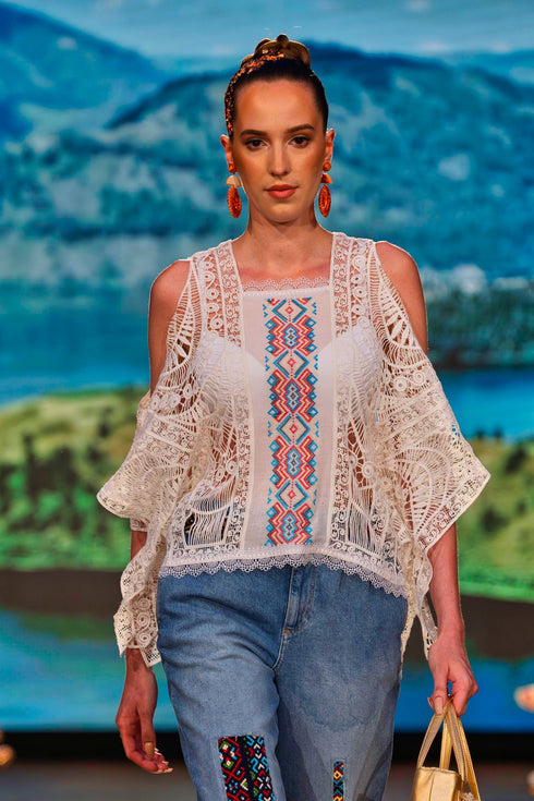 Bluză din bumbac brodat și dantelă – CTN-29