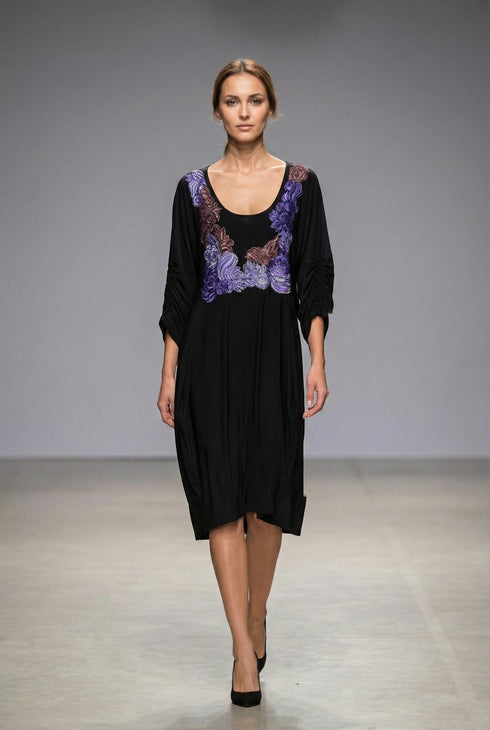 Rochie Jerse Pictata Manual cu Maneci Chimono si Clini Asimetrici | LP176