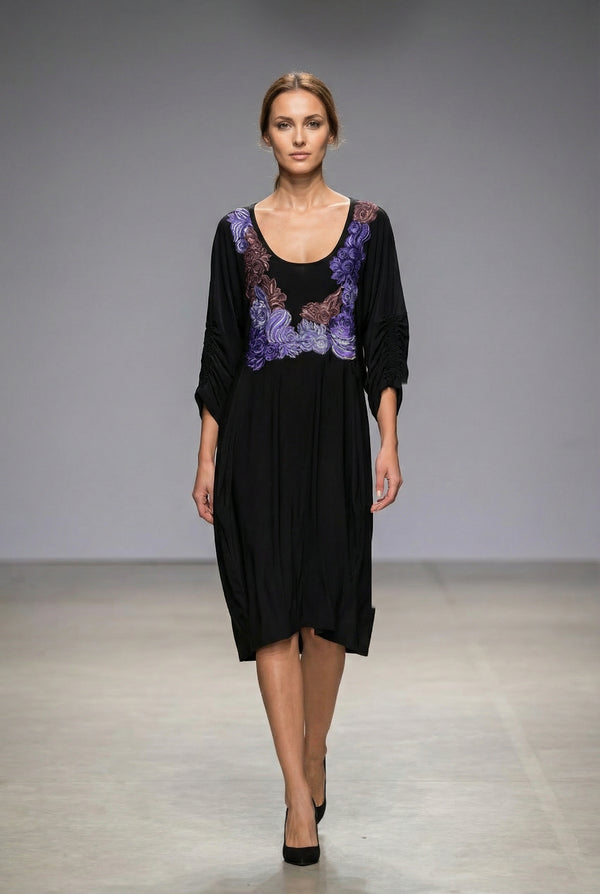 Rochie Jerse Pictata Manual cu Maneci Chimono si Clini Asimetrici | LP176