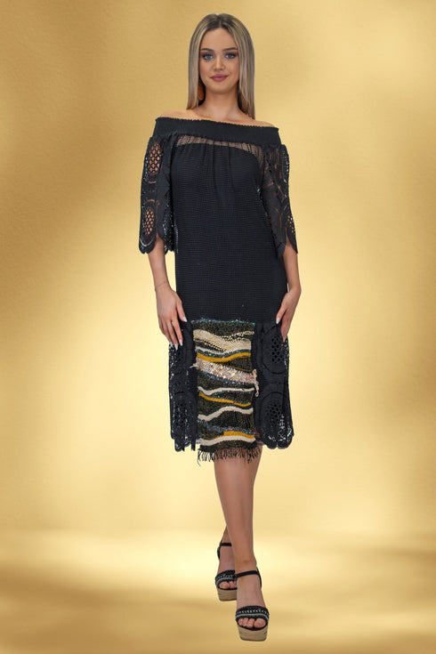 Rochie plasa cu garnituri lucrate manual CTN-75