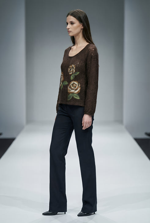 Bluză Tricot din Lână cu Flori Împâslite Manual LP162