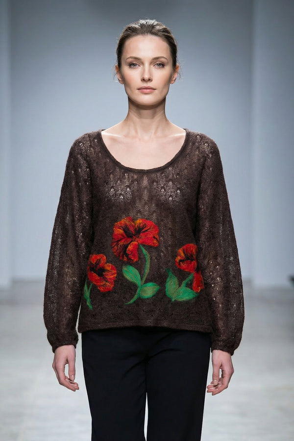 Bluză din lână cu flori impaslite LP165