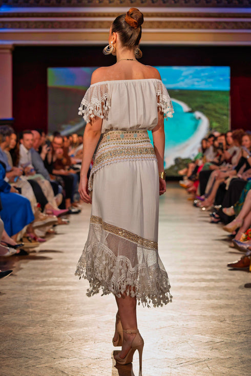 Rochie din vâscoză cu aplicații din dantelă CTN-56