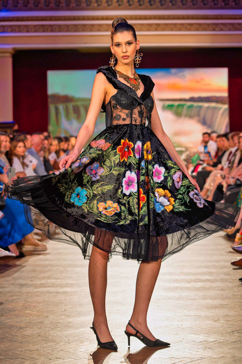 Rochie din catifea pictata manual – CTN-10