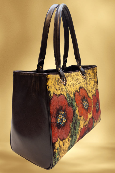 Geanta piele si catifea pictata manual – cod produs LP134
