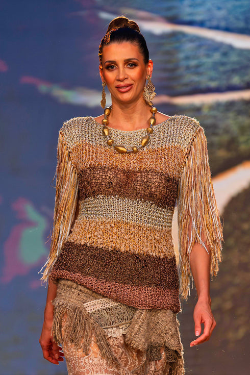 Pulover tricotat manual cu franjuri – unicat CTN-U6