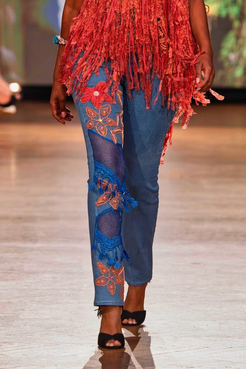 Pantalon denim cu aplicații handmade – CTN-59