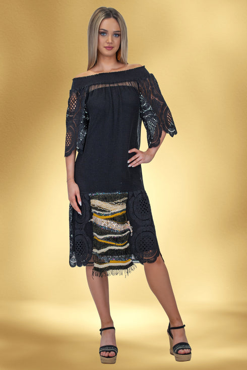 Rochie plasa cu garnituri lucrate manual CTN-75