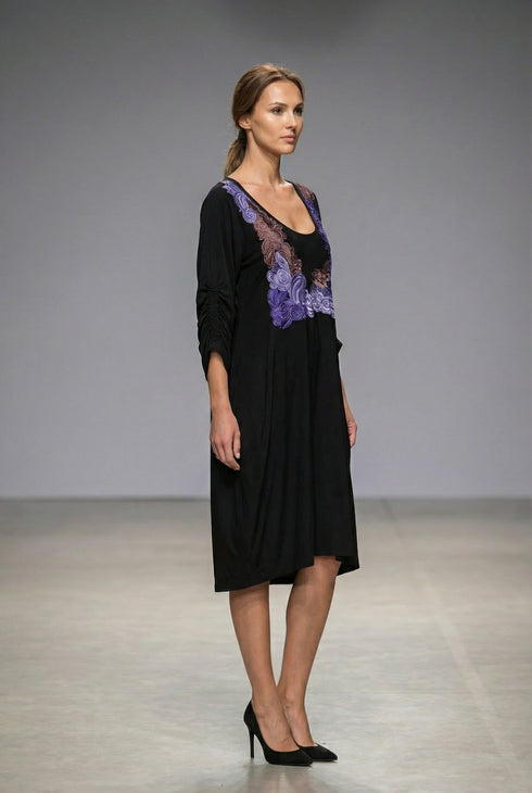 Rochie Jerse Pictata Manual cu Maneci Chimono si Clini Asimetrici | LP176