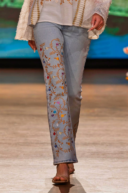 Pantalon din denim brodat – CTN-4